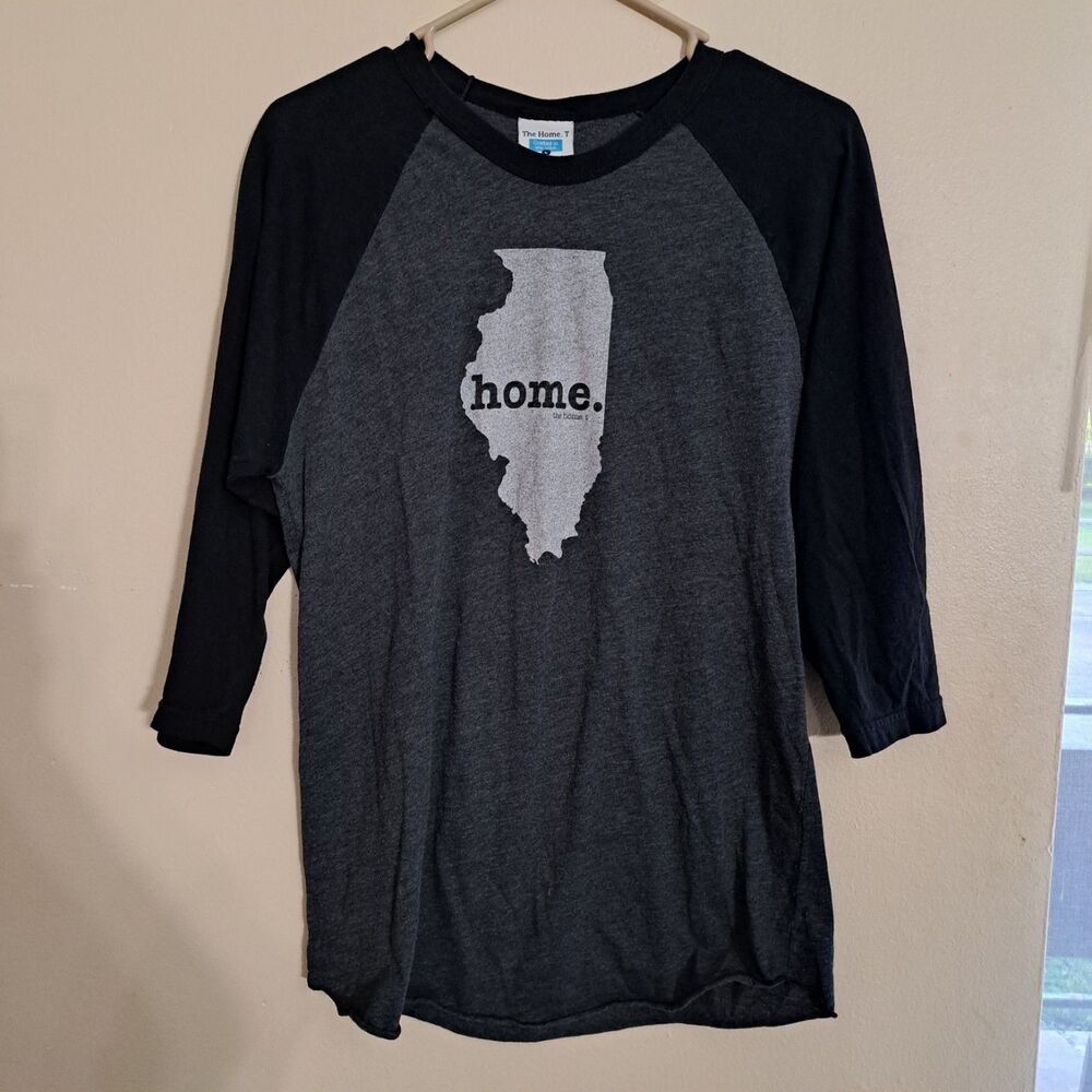 THE HOME T Illinois Women’s Short Sleeve Black/Gray T-shirt Top Size Large